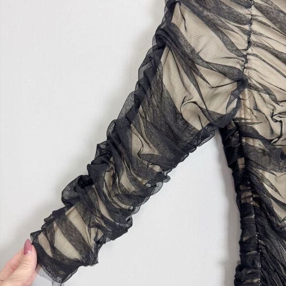 BYRON LARS BEAUTY MARK | Black & Nude Ruched 3/4 Sleeve Top Women’s Size X-Small - Picture 5 of 9